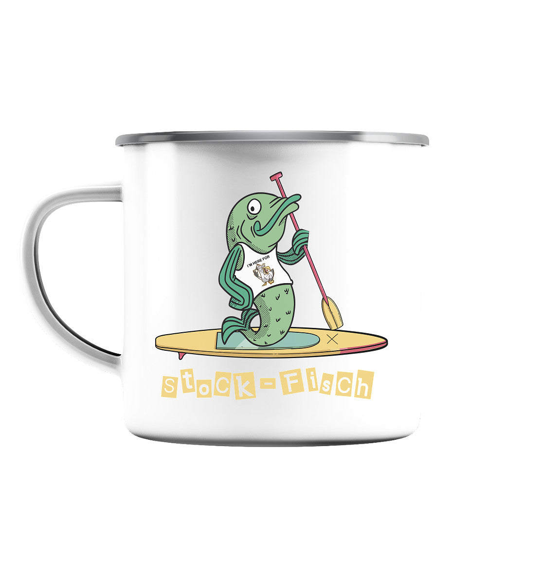Lustiges SUP-Stockfisch - Emaille Tasse (Silber)