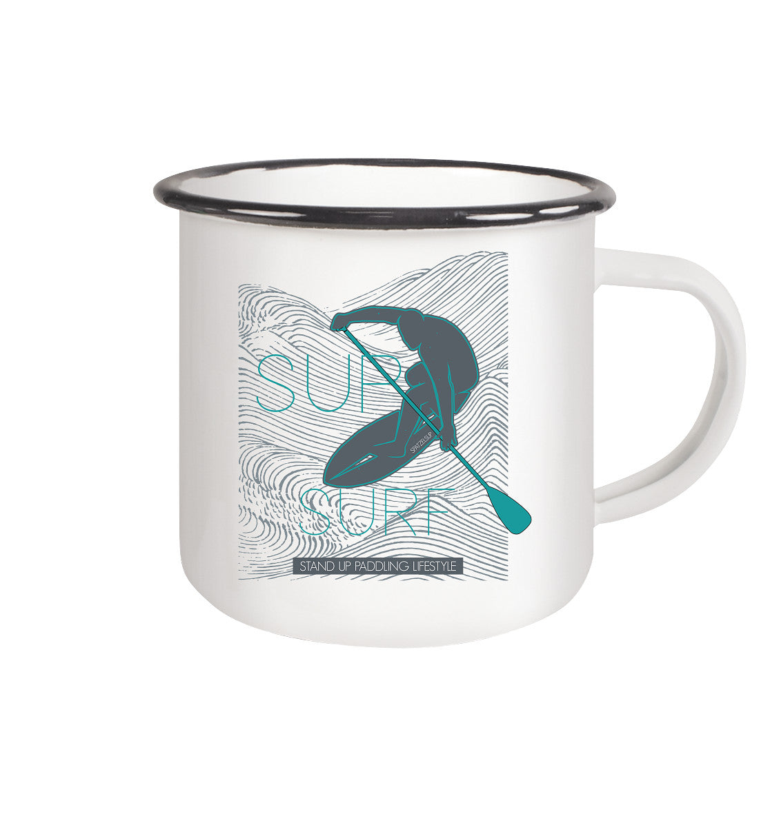 SUP SURF-Stand Up Paddling - Emaille Tasse (Black)