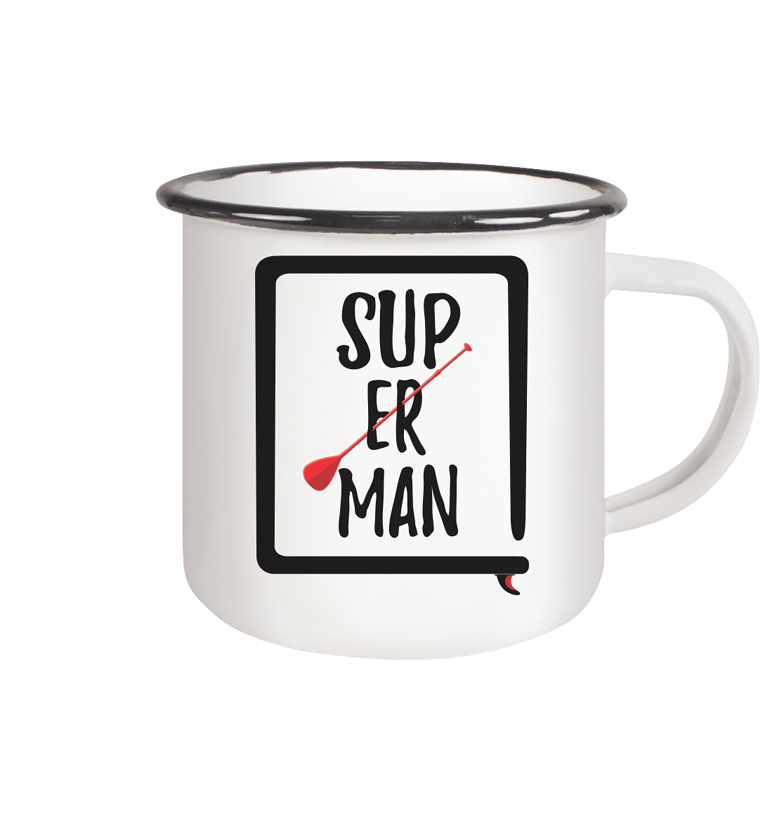 SUP ER MAN - Emaille Tasse (Black)