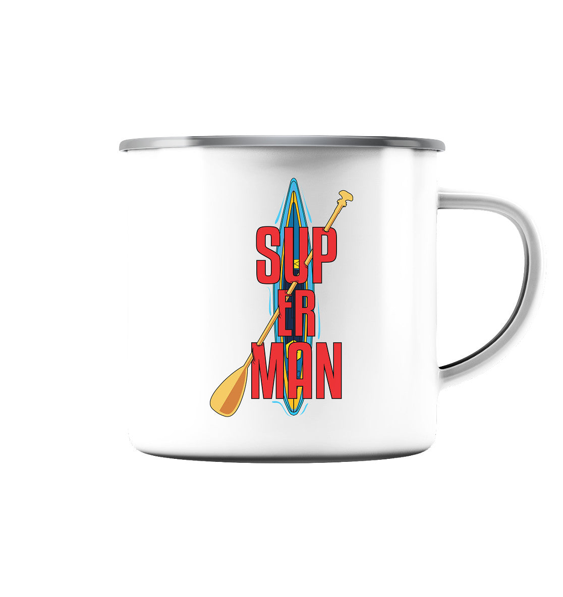 SUP ER MAN - Emaille Tasse (Silber)