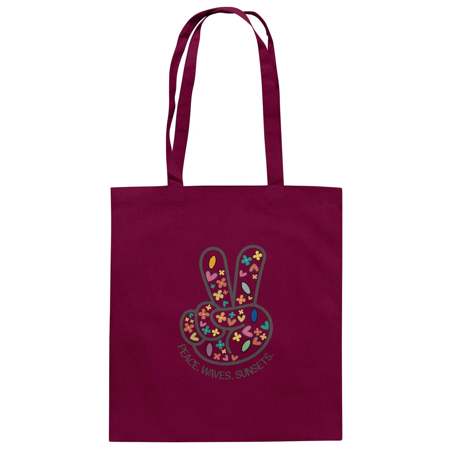 Peace. Waves. Sunsets. Frontdesign only - Baumwolltasche