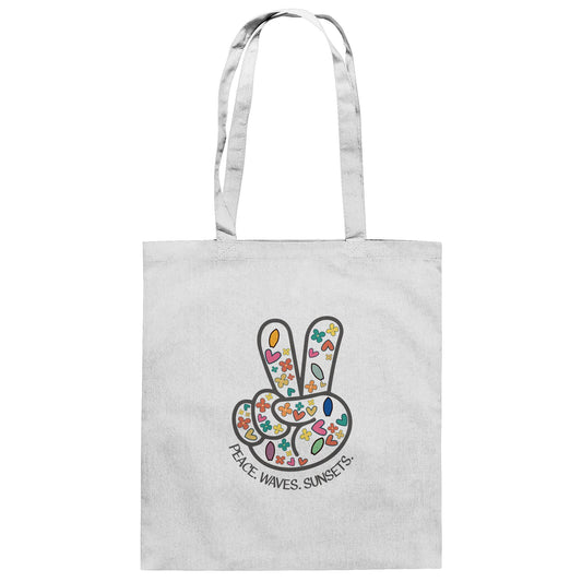 Peace. Waves. Sunsets. Frontdesign only - Baumwolltasche