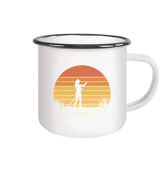 Retro SUP-Girl - Emaille Tasse (Black)