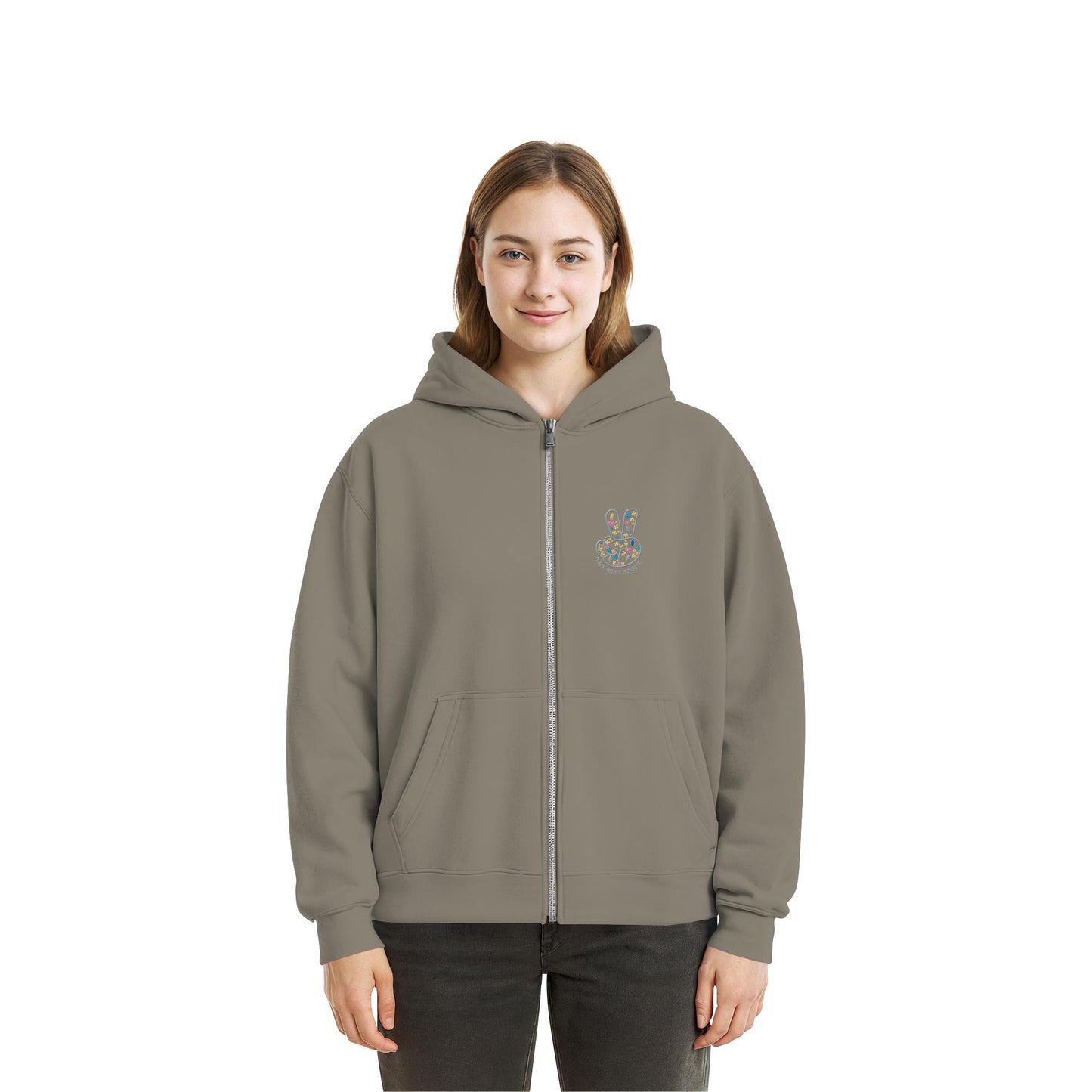 Peace. Waves. Sunsets. Frontdesign only - Fluffy Boxcut Zipper gesticktes Design