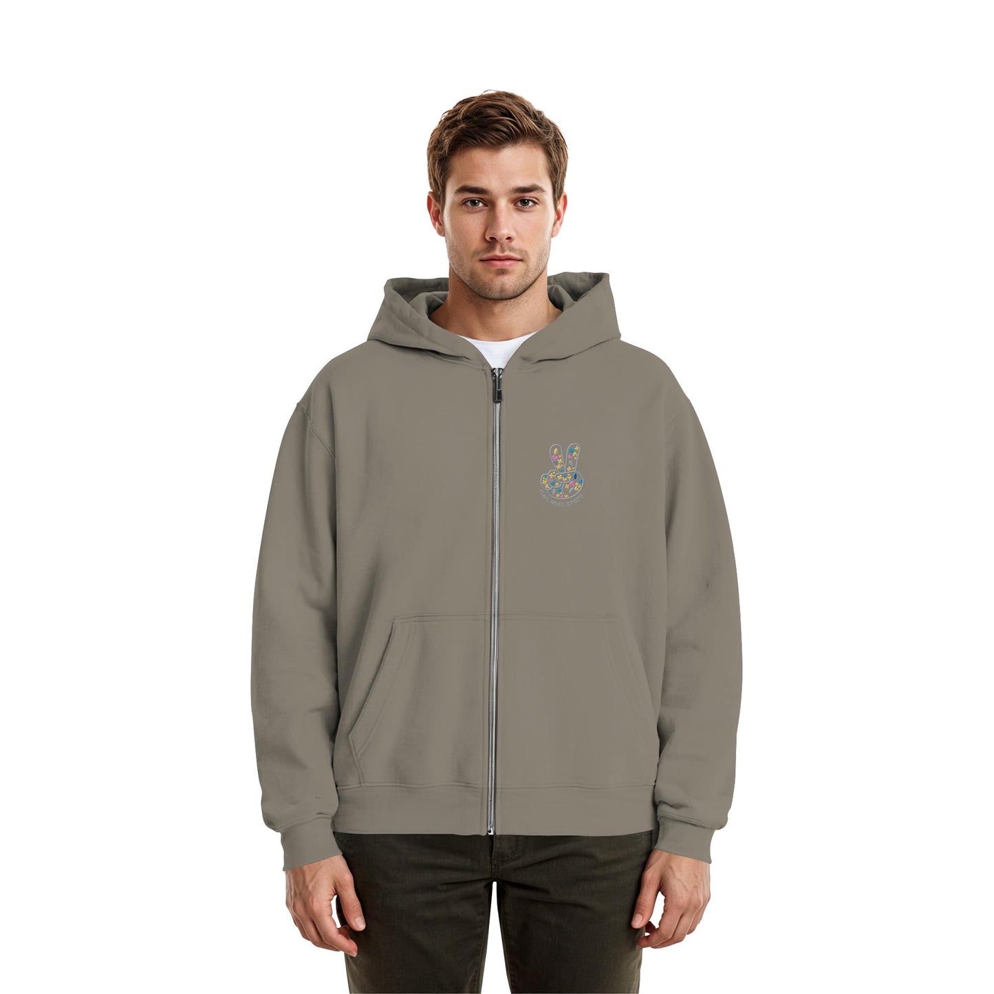 Peace. Waves. Sunsets. Frontdesign only - Fluffy Boxcut Zipper gesticktes Design