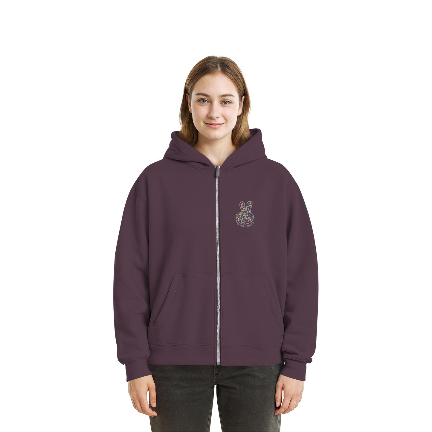 Peace. Waves. Sunsets. Frontdesign only - Fluffy Boxcut Zipper gesticktes Design