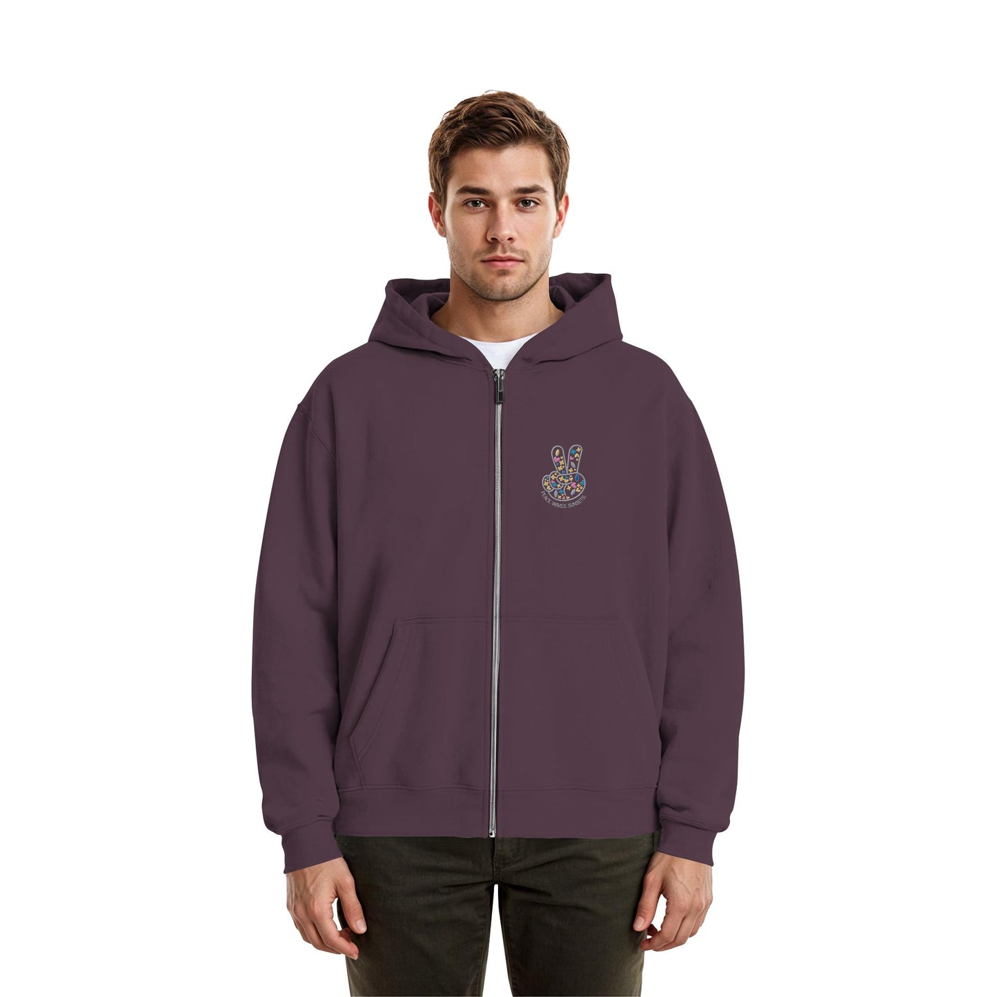 Peace. Waves. Sunsets. Frontdesign only - Fluffy Boxcut Zipper gesticktes Design