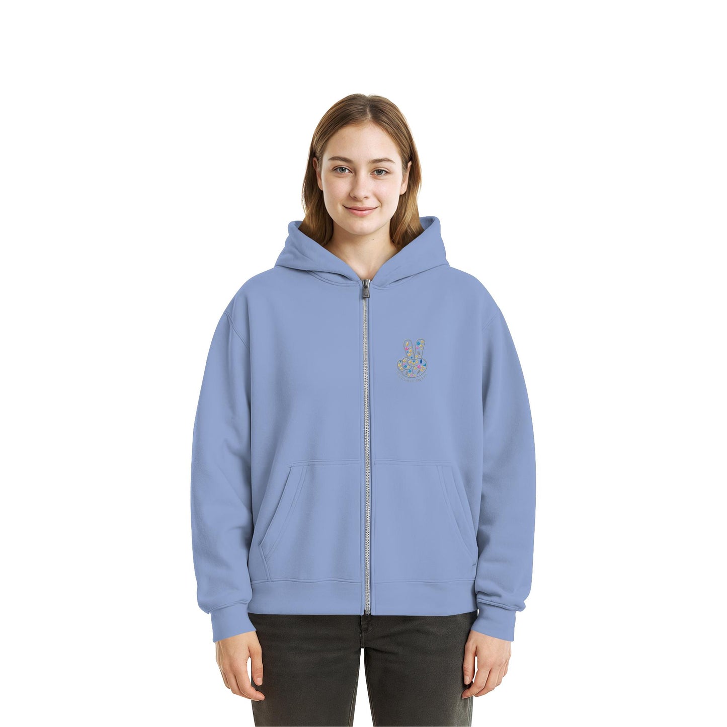 Peace. Waves. Sunsets. Frontdesign only - Fluffy Boxcut Zipper gesticktes Design