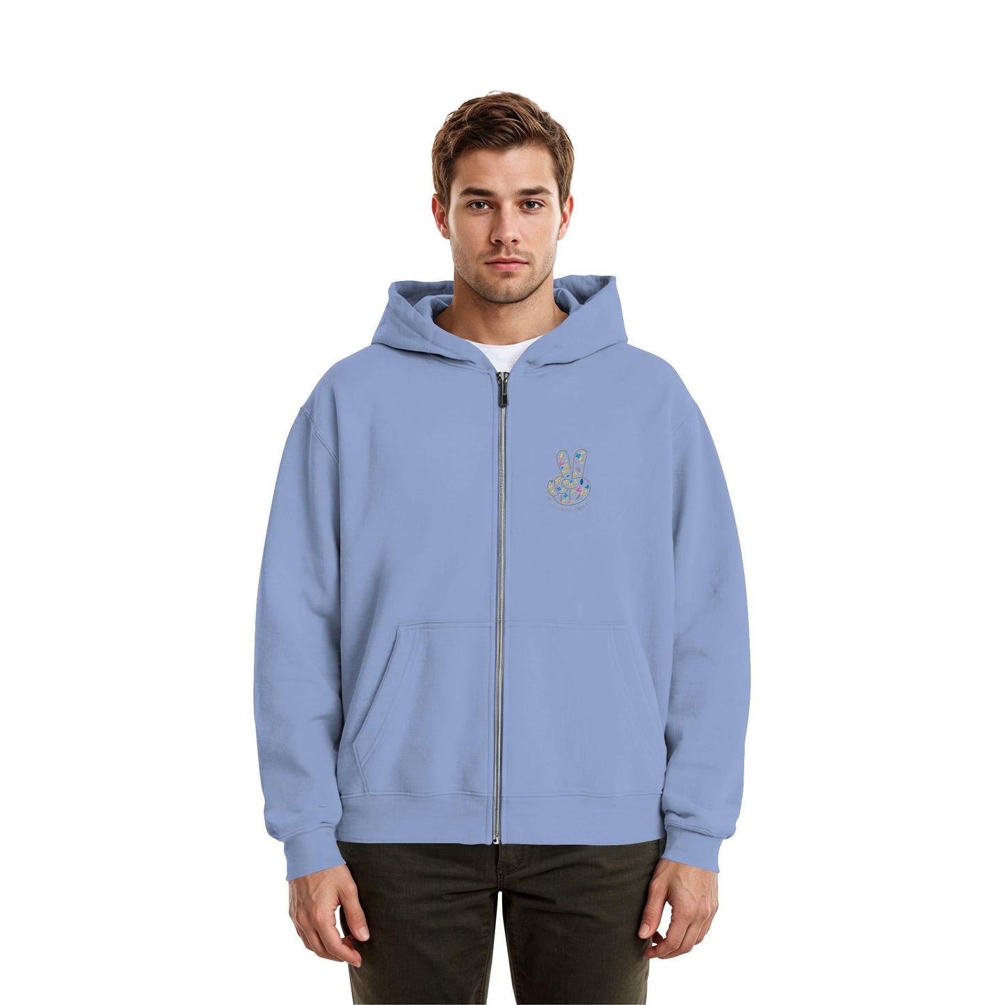 Peace. Waves. Sunsets. Frontdesign only - Fluffy Boxcut Zipper gesticktes Design