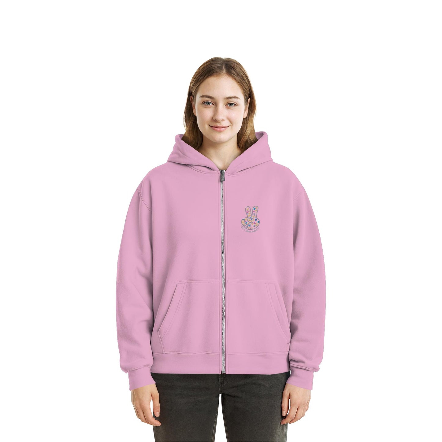 Peace. Waves. Sunsets. Frontdesign only - Fluffy Boxcut Zipper gesticktes Design