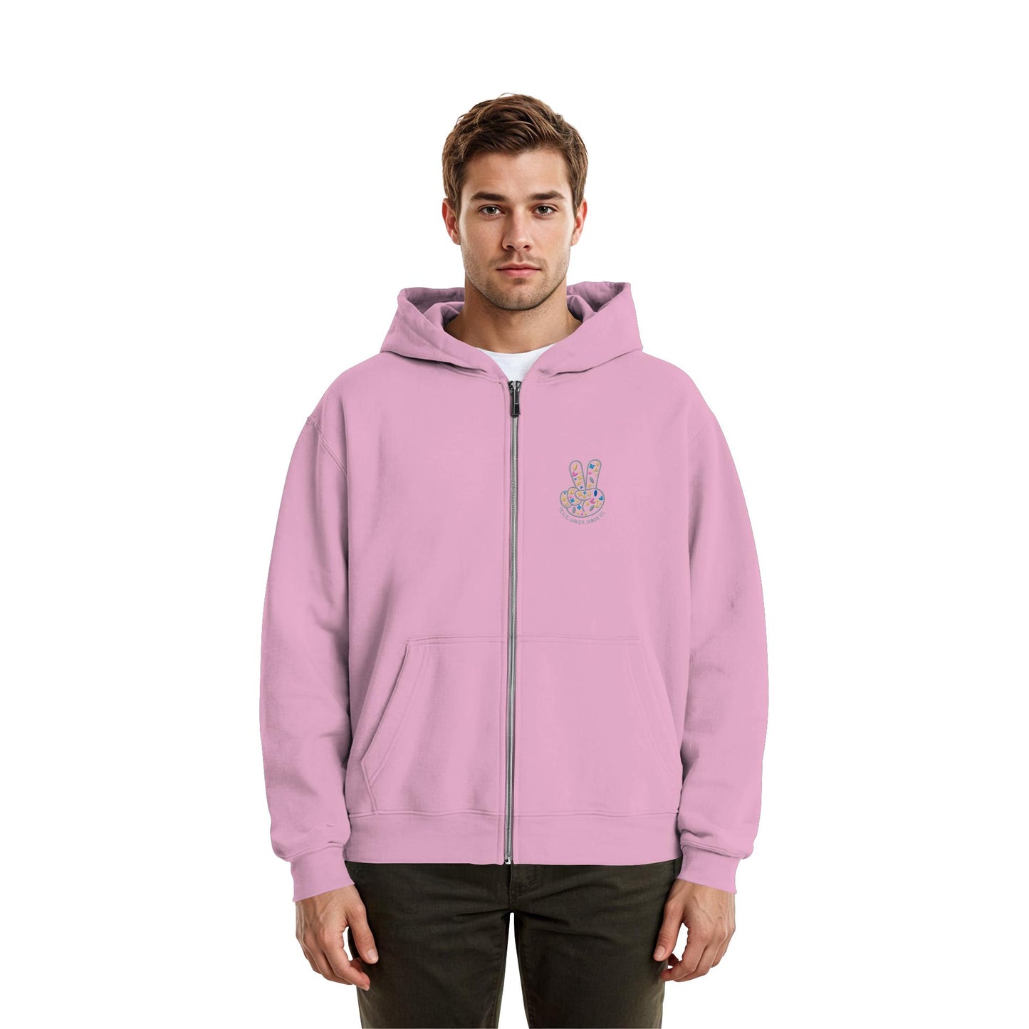 Peace. Waves. Sunsets. Frontdesign only - Fluffy Boxcut Zipper gesticktes Design