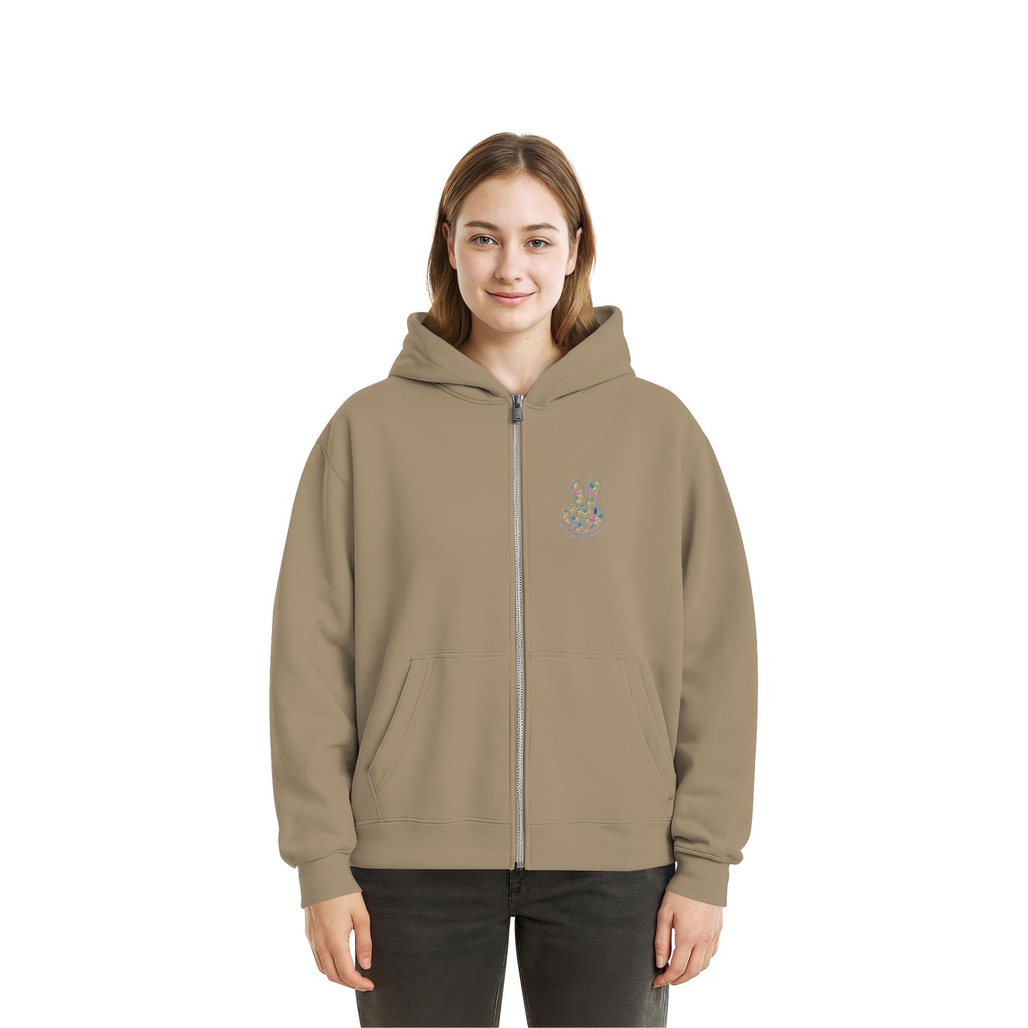 Peace. Waves. Sunsets. Frontdesign only - Fluffy Boxcut Zipper gesticktes Design