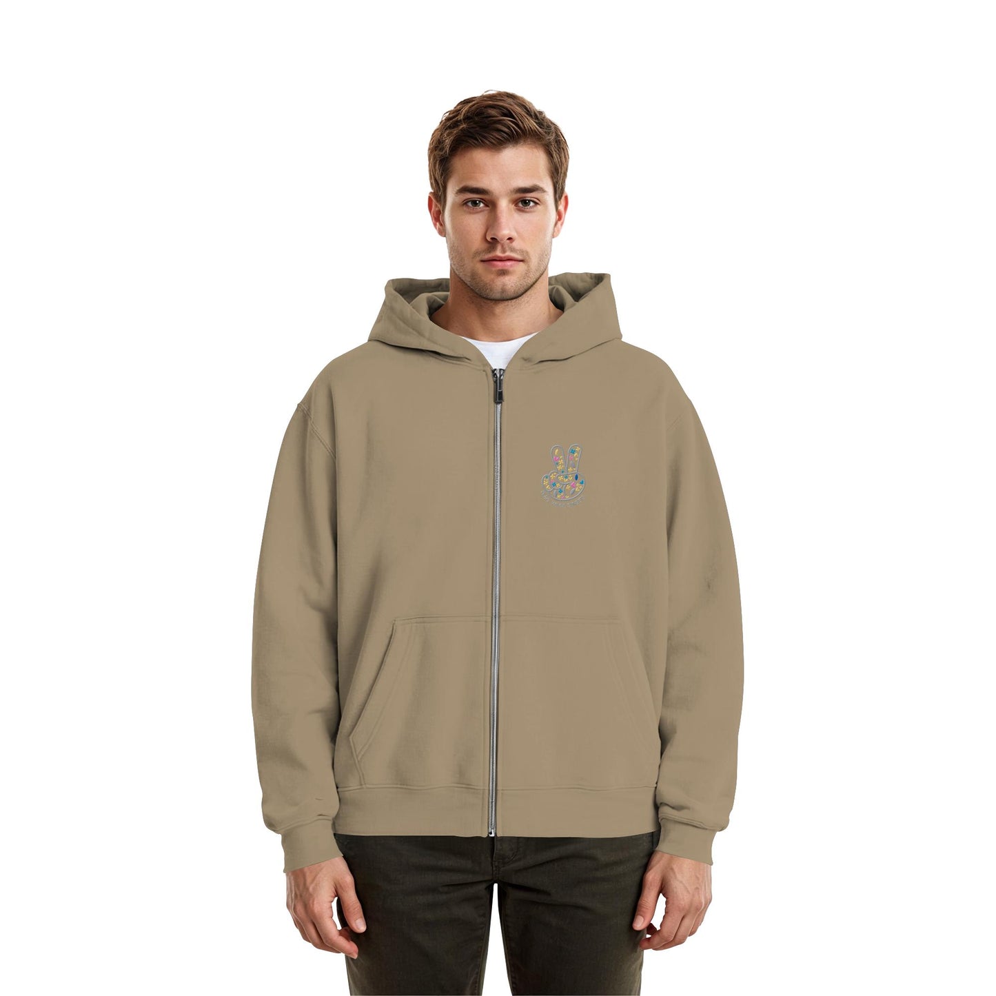 Peace. Waves. Sunsets. Frontdesign only - Fluffy Boxcut Zipper gesticktes Design