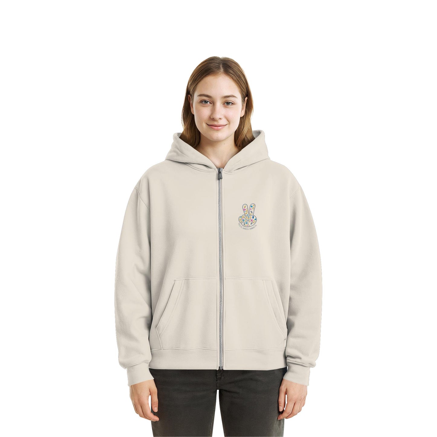 Peace. Waves. Sunsets. Frontdesign only - Fluffy Boxcut Zipper gesticktes Design