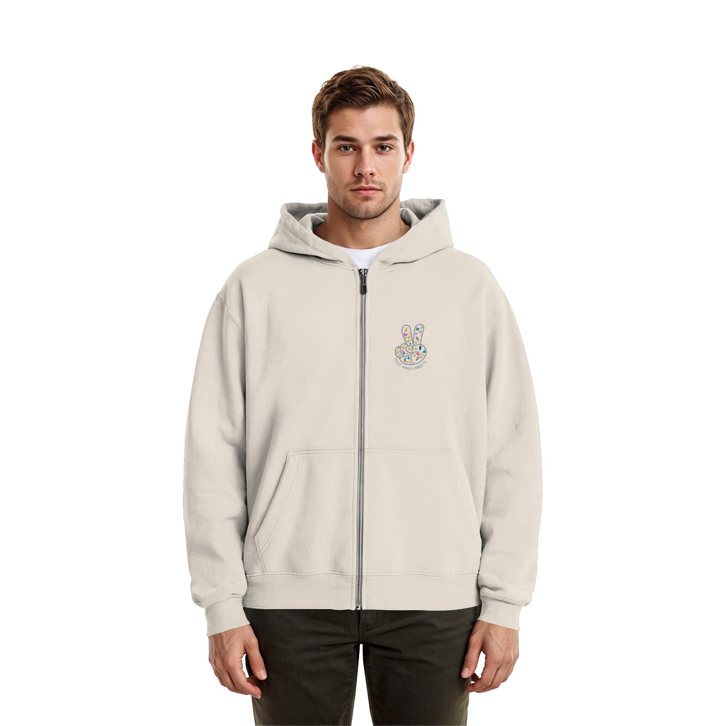 Peace. Waves. Sunsets. Frontdesign only - Fluffy Boxcut Zipper gesticktes Design