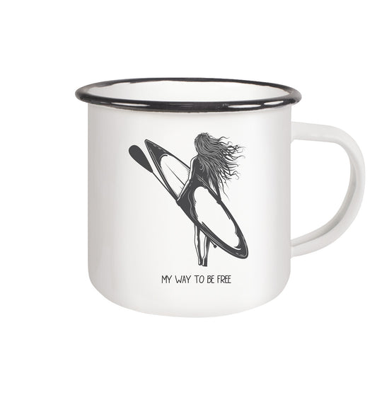 MY WAY TO BE FREE  - Emaille Tasse (Black)