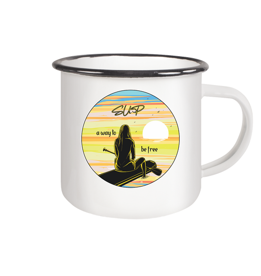 SUP-a way to be free - Emaille Tasse (Black)