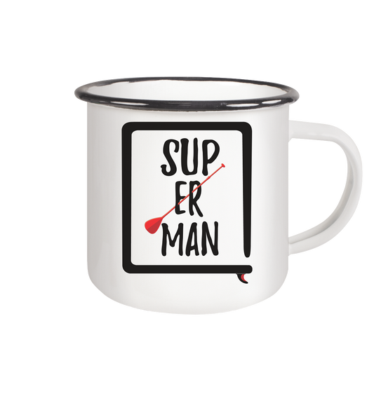 SUP ER MAN  - Emaille Tasse (Black)