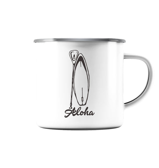 Aloha-SUP-Board - Emaille Tasse (Silber)